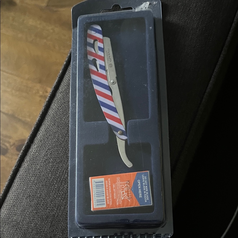 Parker Red, White, and Blue Striped Straight Razor
